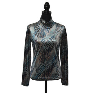 A5 Auth SNO SKINS Brown & Teal Patterns Print Cowl Neck Pullover Top Size S